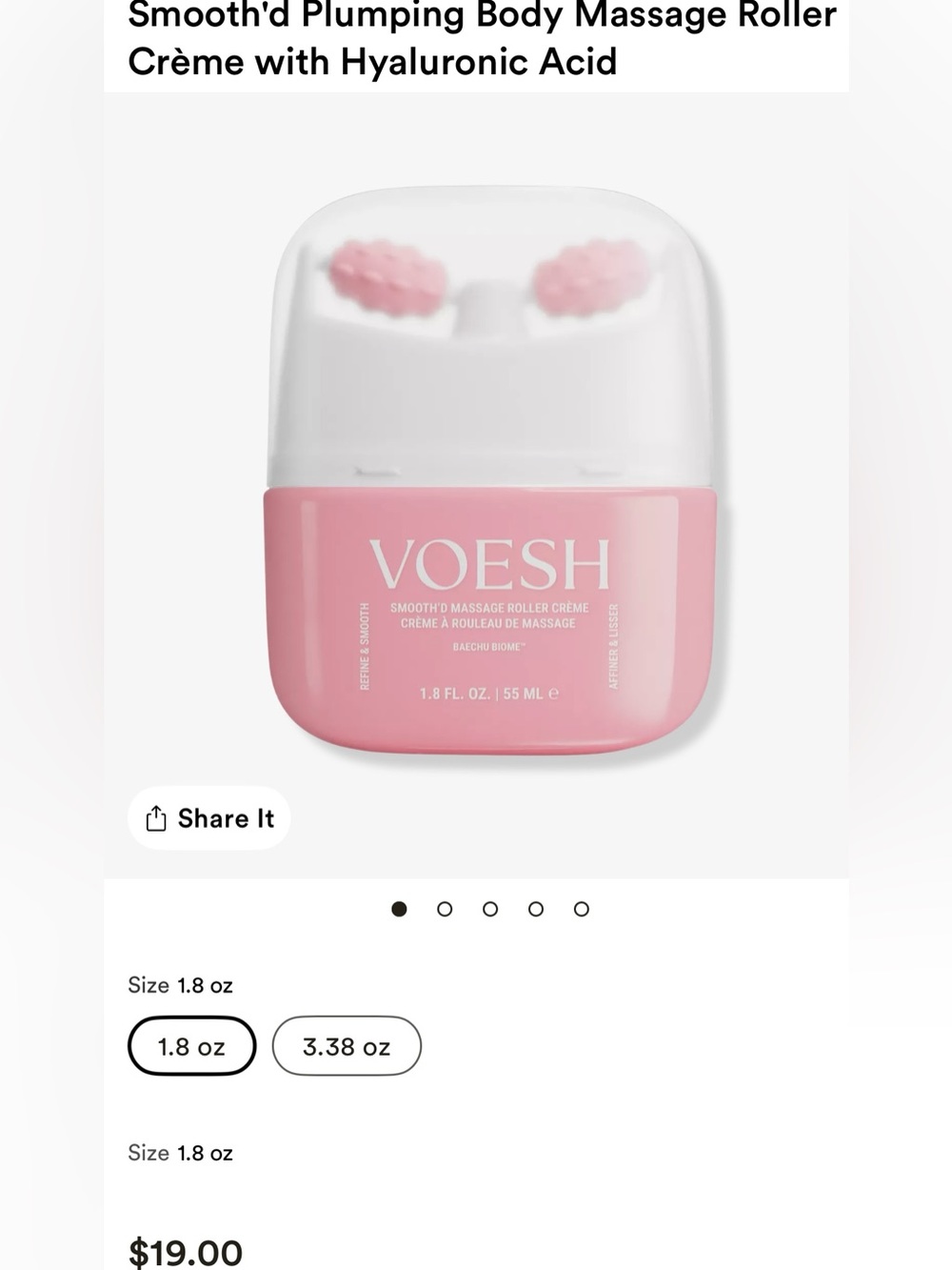 VOESH Smooth'D Massage Roller Crème 1.8oz/55ml